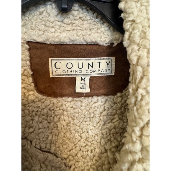 Vintage County Clothing Company Studded Faux Shearling Coat Women’s M Brown Crea - Picture 3 of 8